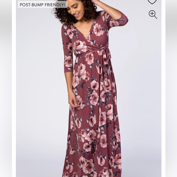 PinkBlush Mauve Abstract Floral Sash Tie Maternity/Nursing Maxi Dress - Picture 4 of 4